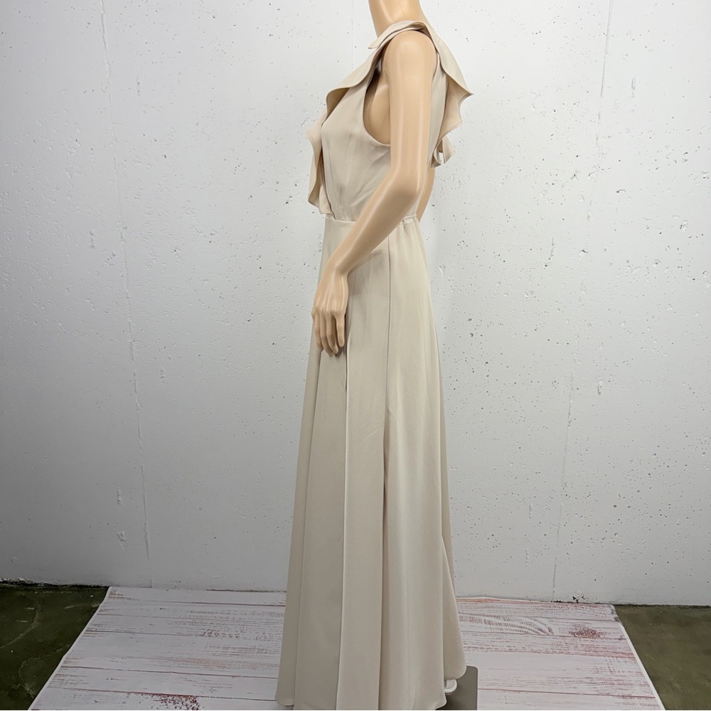 BHLDN Sachin & Babi Size 4 Tansy Satin Oyster Ruffle Lined Maxi Wrap Dress - Picture 5 of 16